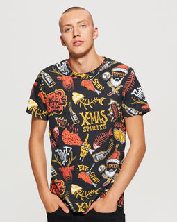 T-Shirt With All Over Christmas Print